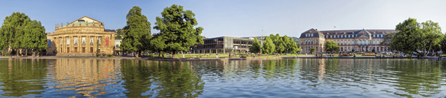 Panorama Stuttgart am Eckensee mit Staatstheater Landtag und neuem Schloss